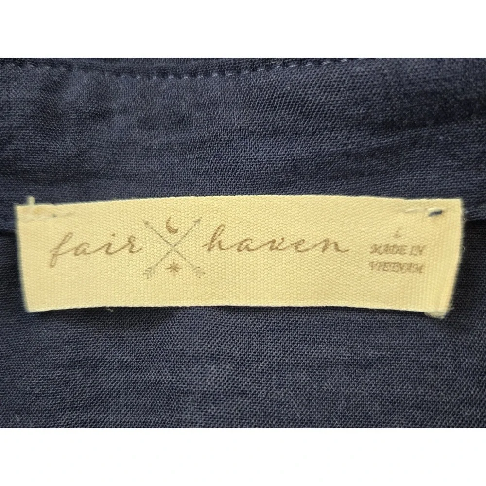 Fair Haven Women's Short Sleeve Shirt Navy with Feminine Lace Trim Demure Large - Picture 3 of 9